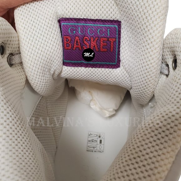 GUCCI MENS SNEAKERS HIGH TOP BASKET GG LOGO LEATHER FABRIC SHOES - Picture 12 of 16